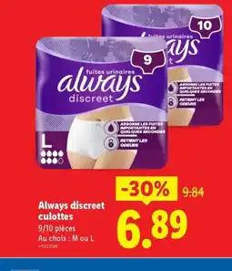Lidl ALWAYS discreet culottes offre