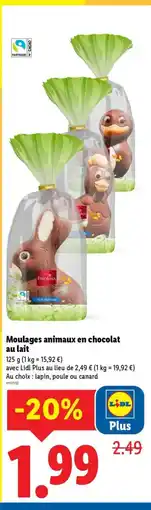 Lidl Moulages animaux en chocolat au lait offre