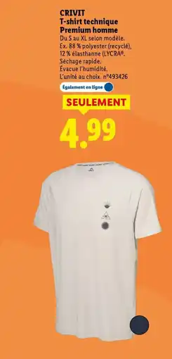 Lidl CRIVIT T-shirt technique Premium homme offre