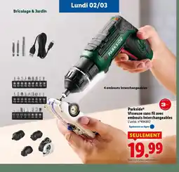 Lidl PARKSIDE Visseuse sans fil avec embouts interchangeables offre