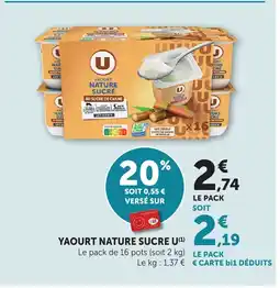 Bi1 U Yaourt nature sucre offre