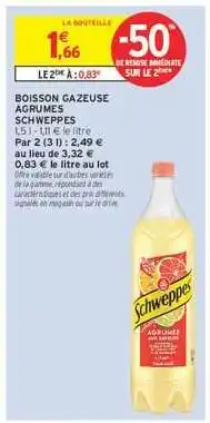 Intermarché BOISSON GAZEUSE AGRUMES SCHWEPPES offre