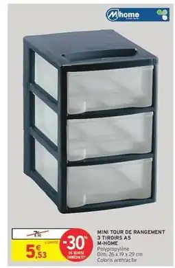 Intermarché MINI TOUR DE RANGEMENT 3 TIROIRS A5 M-HOME offre