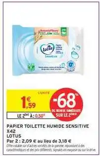 Intermarché PAPIER TOILETTE HUMIDE SENSITIVE X42 LOTUS offre
