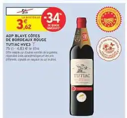 Intermarché AOP BLAYE CÔTES DE BORDEAUX ROUGE TUTIAC HVE3 offre