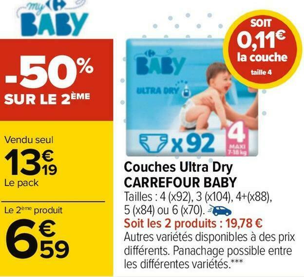Promo Carrefour baby couches ultra dry chez Carrefour
