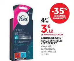 Hyper U Veet - bandes de cire peaux sensibles expert offre
