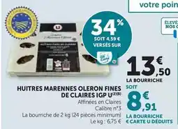 Hyper U U - huitres marennes oleron fines de claires igp offre