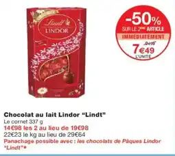 Monoprix Chocolat au lait lindor lindt offre