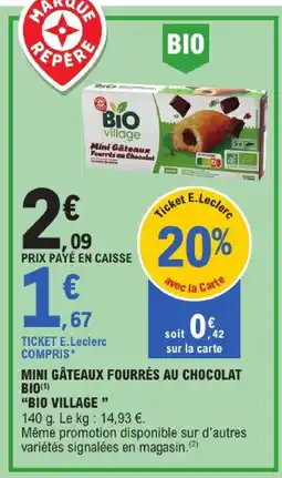 E.Leclerc Bio village mini gâteaux fourrés au chocolat bio offre