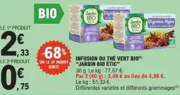 E.Leclerc Jardin bio étic infusion ou thé vert bio offre