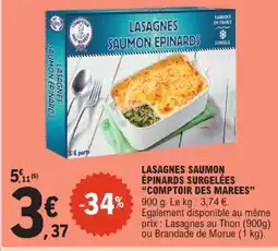 E.Leclerc Comptoir des marées lasagnes saumon épinards surgelées offre