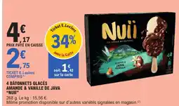 E.Leclerc Nuii 4 bâtonnets glacés amande & vanille de java offre