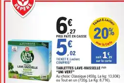E.Leclerc Uni vert tablettes lave-vaisselle(1)(2) offre