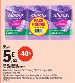 E.Leclerc Always incontinence ''always discreet'' offre