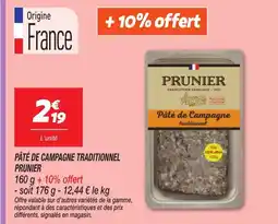 Netto PRUNIER Pâté de campagne traditionnel offre