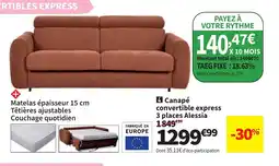 Conforama Canapé convertible express 3 places Alessia offre