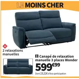 Conforama Canapé de relaxation manuelle 3 places Wonder offre