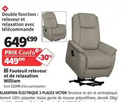 Conforama Fauteuil releveur et de relaxation William offre