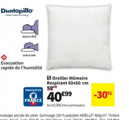 Conforama DUNLOPILLO Oreiller Mémoire Respirant offre