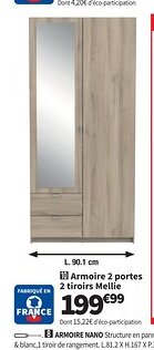 Conforama Armoire 2 portes 2 tiroirs Mellie offre