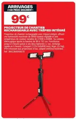Brico Dépôt Projecteur de chantier rechargeable avec trepied intégré offre