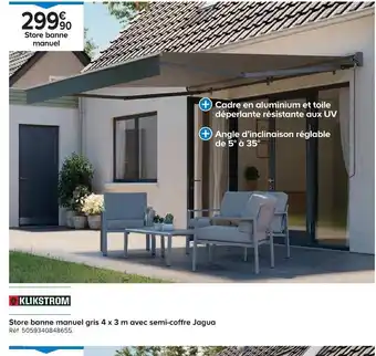 Store banne manuel gris 4 x 3 m avec semi-coffre Jagua