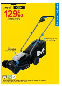 Castorama Tondeuse poussée sans fil avec batterie 18 V offre
