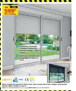 Castorama Baie coulissante aluminum blanc avec volet Somfy offre