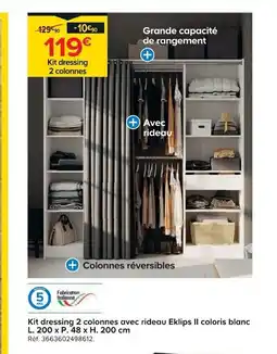 Castorama Kit dressing 2 colonnes avec rideau Eklips II coloris blanc offre