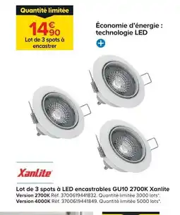 Castorama XANLITE Lot de 3 spots à LED encastrables GU10 2700K offre