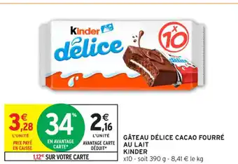 KINDER Gâteau délice cacao fourré au lait