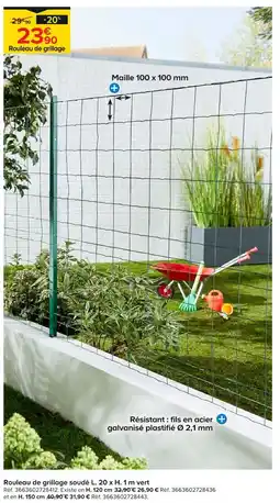 Castorama Rouleau de grillage soudé l. 20 x h. 1 m vert offre