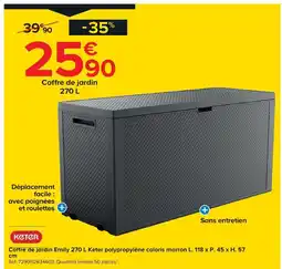 Castorama Keter coffre de jardin emily 270 l keter polypropylène coloris marron l. 118 x p. 45 x h. 57 offre