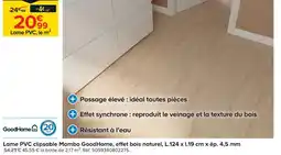 Castorama Goodhome lame pvc clipsable mambo, effet bois naturel, l.124 x l.19 cm x ép. 4,5 mm offre
