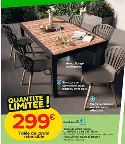 Castorama Goodhome table de jardin fagao l. 160/250 x l. 95 x h. 75 cm offre