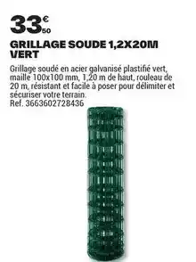 Brico Dépôt Maille - grillage soude 1,2x20m vert offre