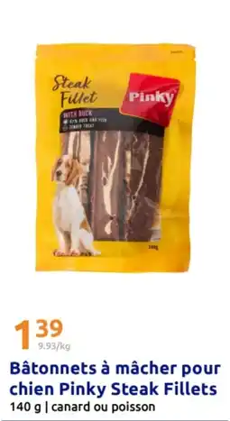Action Bâtonnets à mâcher pour chien Pinky Steak Fillets 140 g | canard ou poisson offre