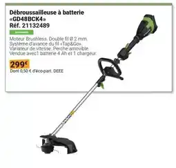 Gamm vert Greenworks - debroussailleuse à batterie gd48bck4 offre