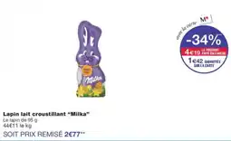 Monoprix Lapin lait croustillant milka offre