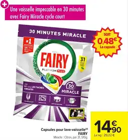 Carrefour Capsules pour lave-vaisselle fairy offre