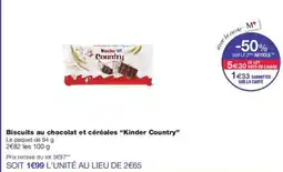 Monoprix Biscuits au chocolat et céréales kinder country offre