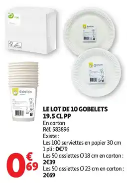 Auchan Le lot de 10 gobelets pp offre