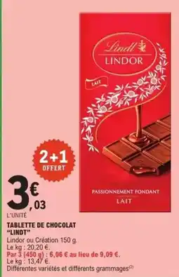 E.Leclerc Lindt - tablette de chocolat offre