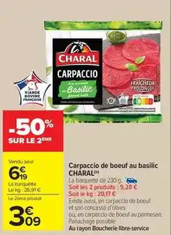 Carrefour Drive Charal - carpaccio de boeuf au basilic offre