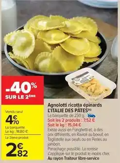 Carrefour Drive Agnolotti ricotta épinards offre