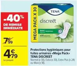 Carrefour Drive Tena - protections hygiéniques pour fuites urinaires mega pack offre