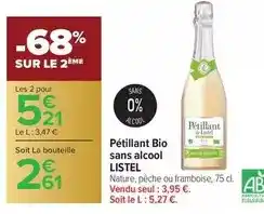 Carrefour Listel - pétillant bio sans alcool offre