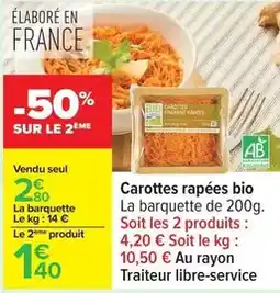 Carrefour Carottes rapées bio offre