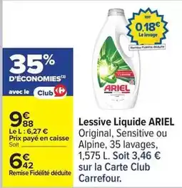 Carrefour Ariel - lessive liquide offre